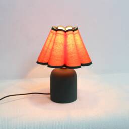 Handmade Scallop Fabric Table Lamp Orange Shade, Dark Green Ceramic Base - thumbnail 4