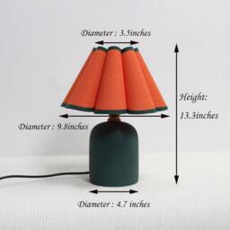 Handmade Scallop Fabric Table Lamp Orange Shade, Dark Green Ceramic Base - thumbnail 2