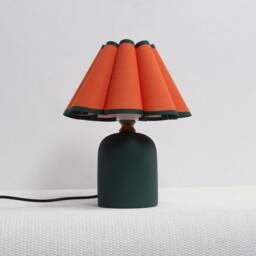 Handmade Scallop Fabric Table Lamp Orange Shade, Dark Green Ceramic Base - thumbnail 3