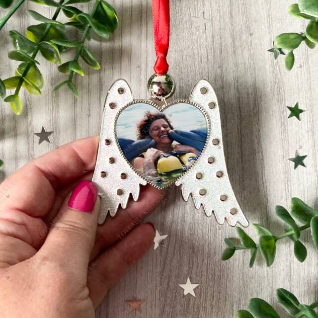 Photo Angel Wings Christmas Decoration, Memorial Gift For Grieving Loved Ones, Sympathy Loss Tree Ornament - image 1