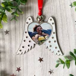 Photo Angel Wings Christmas Decoration, Memorial Gift For Grieving Loved Ones, Sympathy Loss Tree Ornament - thumbnail 3