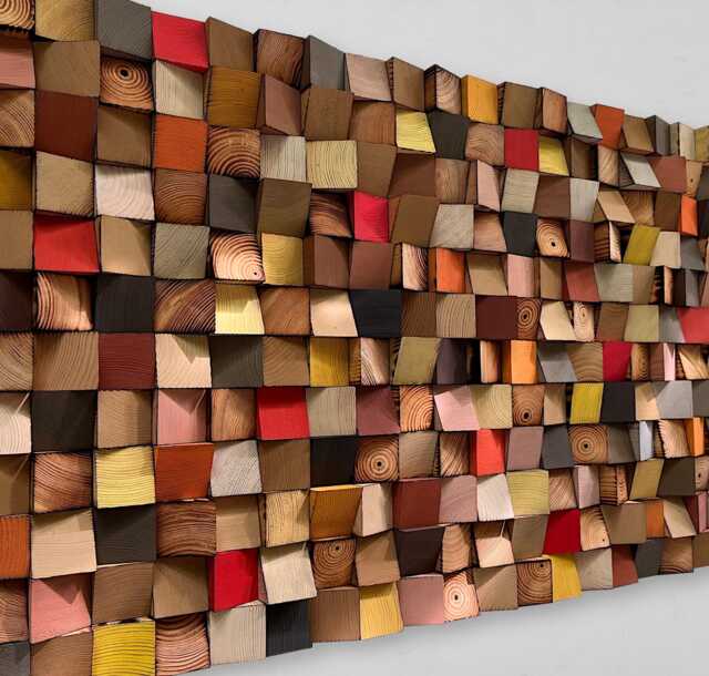 Colorful Reclaimed Wood Wall Art - Handcrafted Sound Diffuser - image 1