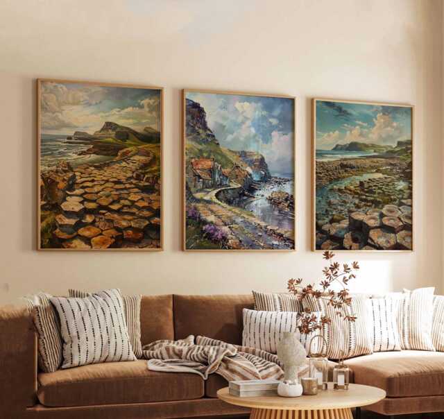 Set Of 3 Giants Causeway Posters, Northern Ireland Prints, Coastal Landscape Wall Art, Irish Travel Poster Set, Nature Decor Gift - image 1