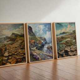 Set Of 3 Giants Causeway Posters, Northern Ireland Prints, Coastal Landscape Wall Art, Irish Travel Poster Set, Nature Decor Gift - thumbnail 2
