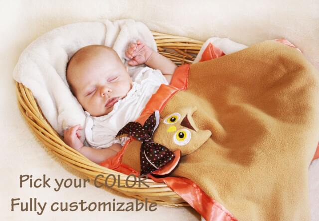 Handmade Owl Security Blanket Fleece & Satin Baby Lovey - image 1