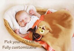 Handmade Owl Security Blanket Fleece & Satin Baby Lovey