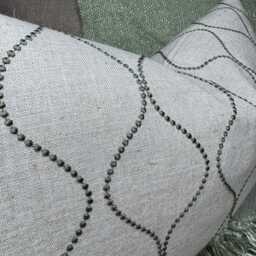 "Ogee Embroidered Cushion Cover, Beige Green Pillow Throw Pillow, Ellewood Knot John Lewis Furnishing Fabric, 12""x20" - thumbnail 3