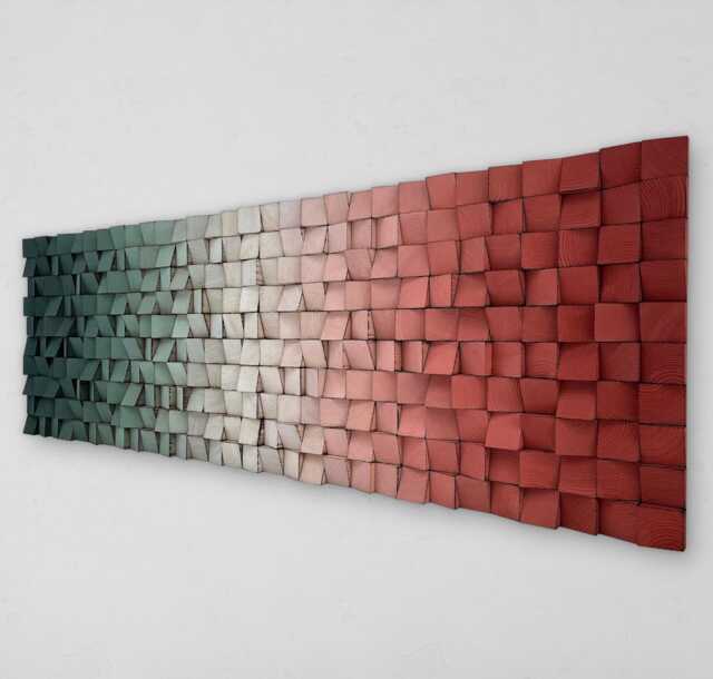 Handmade Wood Wall Art - Green Red Decor Ombre Sound Diffuser - image 1