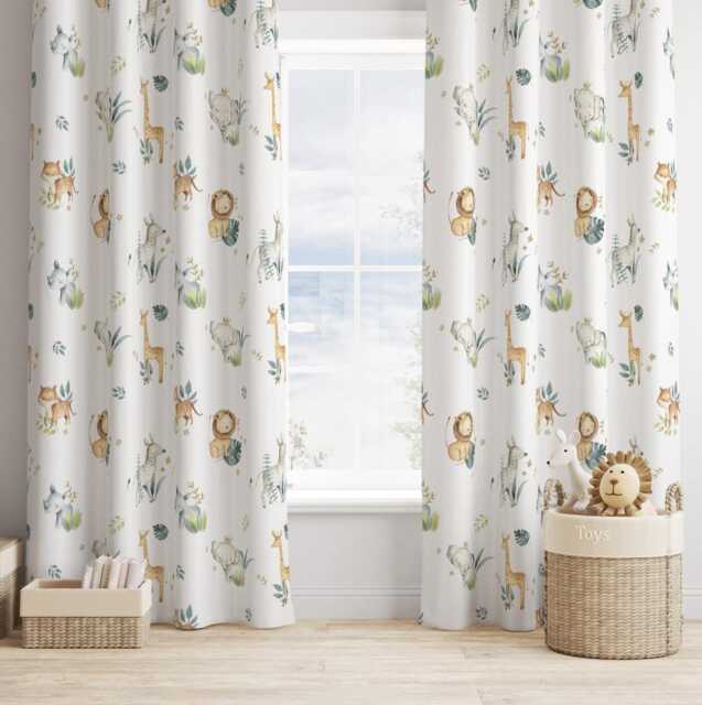 Safari Animals With Leaves Curtains, Blackout Or Non Blackout, Curtains Eyelet, Pencil Pleat Rod Pocket, Home Decor - image 1