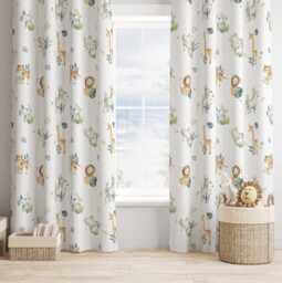 Safari Animals With Leaves Curtains, Blackout Or Non Blackout, Curtains Eyelet, Pencil Pleat Rod Pocket, Home Decor - thumbnail 1