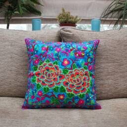 Embroidered Cushion Cover, Hmong Cushion, Colourful Thai Boho Bohemian Throw Pillow, Decor - thumbnail 2