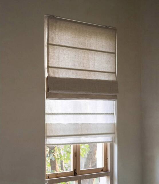 40 Colors Double Layered Roman Shade, 100% Linen Custom Shades With Chain Mechanism, Blackout Blinds & Sheer Roman - image 1