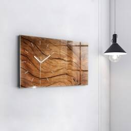 Old Wood Printed Clock, Brown Personalized Nature Modern Wall Tempered Glass Clock - thumbnail 3