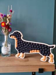 Dachshund/Sausage Dog Made From Sustainable Plywood & Wool Felt Balls. Wall Hanging Or Free Standing