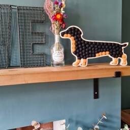Dachshund/Sausage Dog Made From Sustainable Plywood & Wool Felt Balls. Wall Hanging Or Free Standing - thumbnail 2