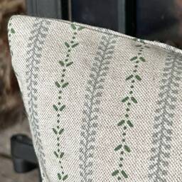1378. Green/Grey Selby Stripe Linen Look 100% Cotton Cushion Cover - thumbnail 2