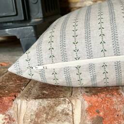 1378. Green/Grey Selby Stripe Linen Look 100% Cotton Cushion Cover - thumbnail 3