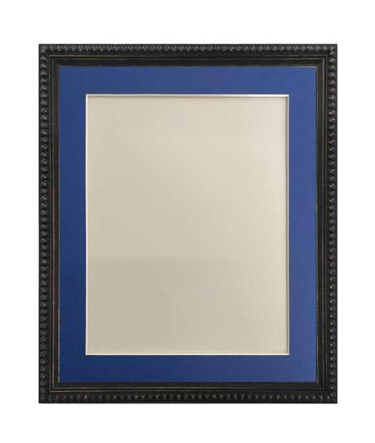 Crown Black Photo Frame With A Oxford Blue Mount, Wooden Bobbin Distressed - image 1