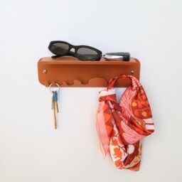 Matte Orange Metal Key Holder For Wall, Versatile Rack With Hooks, Modern Floating Shelf, Wall Mounted Hanger, Entryway Shelf - thumbnail 2