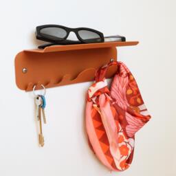 Matte Orange Metal Key Holder For Wall, Versatile Rack With Hooks, Modern Floating Shelf, Wall Mounted Hanger, Entryway Shelf - thumbnail 1