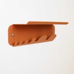 Matte Orange Metal Key Holder For Wall, Versatile Rack With Hooks, Modern Floating Shelf, Wall Mounted Hanger, Entryway Shelf - thumbnail 3