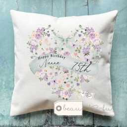 Personalised Happy Birthday Gift Age Milestone 18 21 30 40 50 60 70 80 90 Heart Floral Design Home Quote Linen Style Cushion Friend Gift - thumbnail 2
