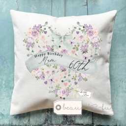 Personalised Happy Birthday Gift Age Milestone 18 21 30 40 50 60 70 80 90 Heart Floral Design Home Quote Linen Style Cushion Friend Gift