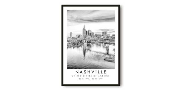 Nashville Skyline Print Black & White American Travel Poster