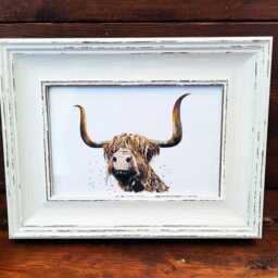 Highland Cow Print 17x12cm - White Rustic Frame - Scottish Cattle Wall Art, Gift For Nature Lovers - thumbnail 2