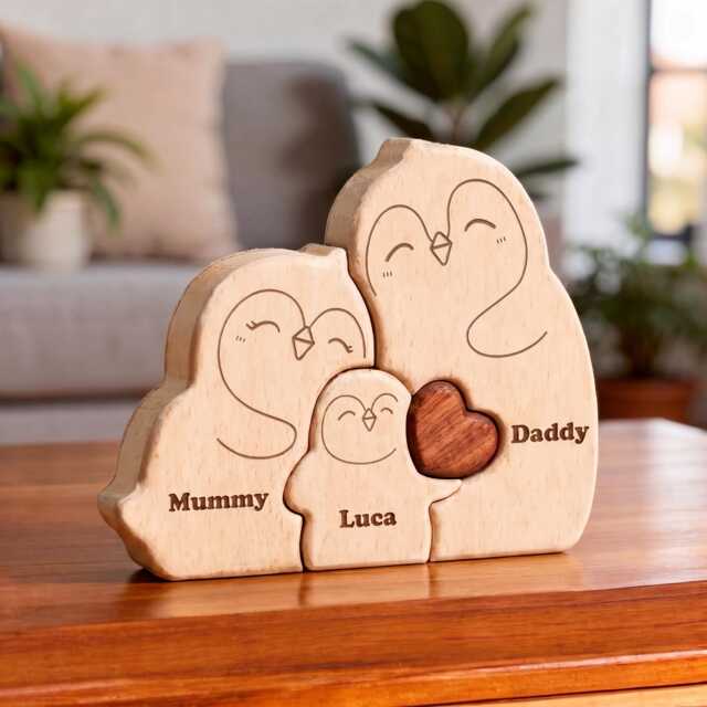 Personalised Penguin Family Puzzle, New Baby Gift Ideas, Anniversary, Christmas Present, Shower, Of 2-5 Keepsake, Nursery Decor - image 1