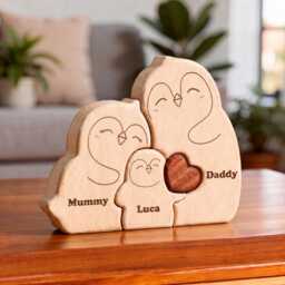 Personalised Penguin Family Puzzle, New Baby Gift Ideas, Anniversary, Christmas Present, Shower, Of 2-5 Keepsake, Nursery Decor - thumbnail 1