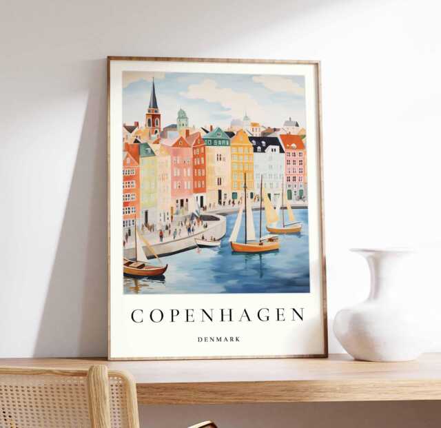 Copenhagen Print Scandinavian Cityscape Travel Poster - image 1