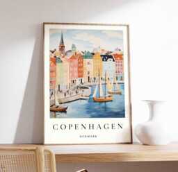 Copenhagen Print Scandinavian Cityscape Travel Poster - thumbnail 1
