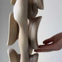 Tall Walnut Wood Sculpture - Hand Carved Organic Abstract Art Statement Interior Decor Ivory Flow - thumbnail 4