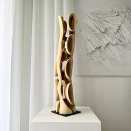 Tall Walnut Wood Sculpture - Hand Carved Organic Abstract Art Statement Interior Decor Ivory Flow - thumbnail 3