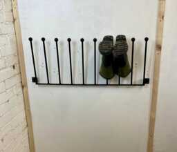 Handmade in The UK Black Wrought Iron Steel Metal Welded Wall Mounted 5 Pair Wellington Boot Welly Rack Stand Storage - thumbnail 1