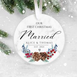 Our First Christmas Married, Personalised Ceramic Decoration, Ornament 2022, Personalized Ornament, Wedding Keepsake - thumbnail 1