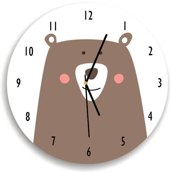 Bear Nursery Wall Clock, Woodland Nursery, Decor - Kids Room - image 1