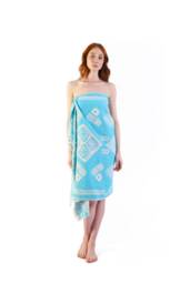 Emerald - Aqua Blue Ethnic Turkish Cotton Beach Towel, Personalized Bridesmaid Gift, Wedding Sarong, Handwoven Double Sided