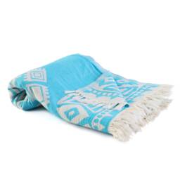 Emerald - Aqua Blue Ethnic Turkish Cotton Beach Towel, Personalized Bridesmaid Gift, Wedding Sarong, Handwoven Double Sided - thumbnail 3