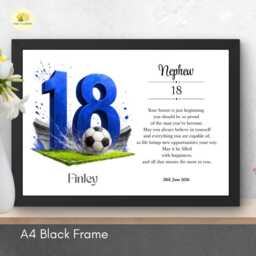 18Th Birthday Print For Nephew Personalised Blue Football Team Wall Art Gift - A4/A3 - thumbnail 3