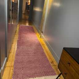 Handwoven Cotton Runner Rug Blackberry White Geometric Design/Kitchen Rug - thumbnail 2