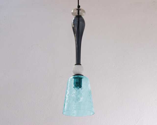 Ready in Stock Murano Blown Glass Pendant Lamp, Slate Blue, White & Aquamarine Made Italy Handmade Design Chandelier - image 1