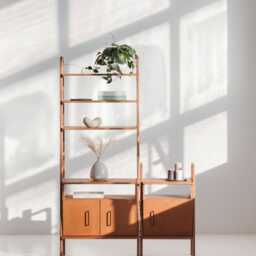Small Library Wall Unit Set, Tall Bookcase 74 cm With Open Cabinet & Low 51 cm, Mid Century Modern, Handmade - thumbnail 3