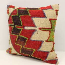 Vintage Turkish Kilim Pillow Cover, Art Deco Accent - 14x14 Inch - thumbnail 3