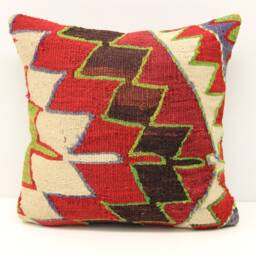 Vintage Turkish Kilim Pillow Cover, Art Deco Accent - 14x14 Inch - thumbnail 2