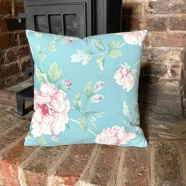 534. Big Flowers On Duck Egg Blue 100% Cotton Cushion Cover - image 1