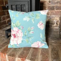 534. Big Flowers On Duck Egg Blue 100% Cotton Cushion Cover - thumbnail 1