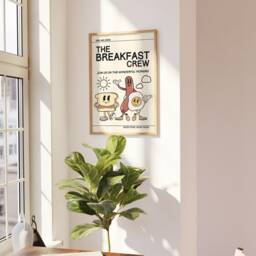 Breakfast Retro Characters Print, Fun Kitchen Mascot Cartoon, Sausage Egg Toast, Funny Mid Century, Trendy - thumbnail 2