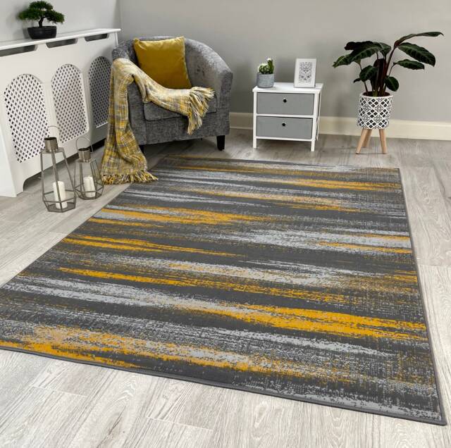 New Modern Ochre Mustard Gold Small Large Grey Floor Carpets Rugs Mats Cheap - image 1